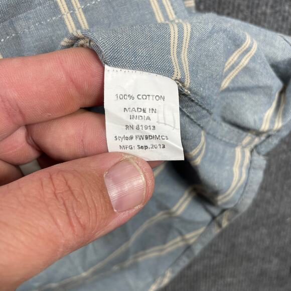 Free Planet Button Up Shirt Men's Large Blue/White Striped Roll Tab Sleeve NWT - Picture 11 of 13